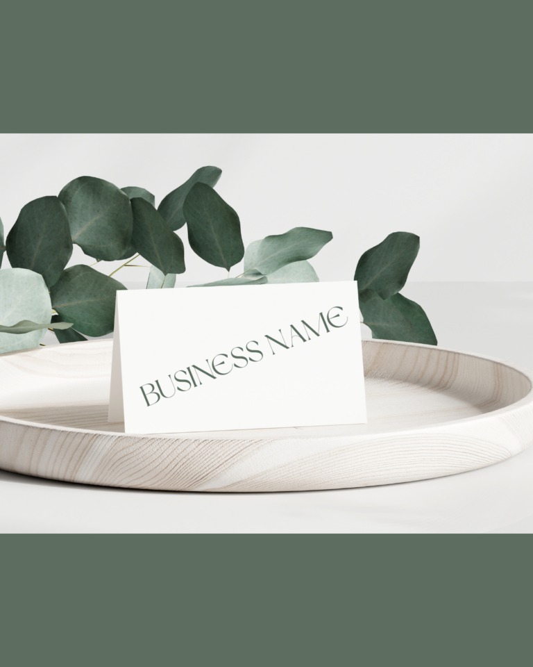 round tray with eucalyptus and business card