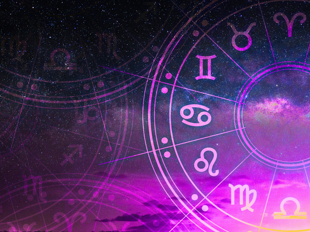 cosmic background with zodiac symbols